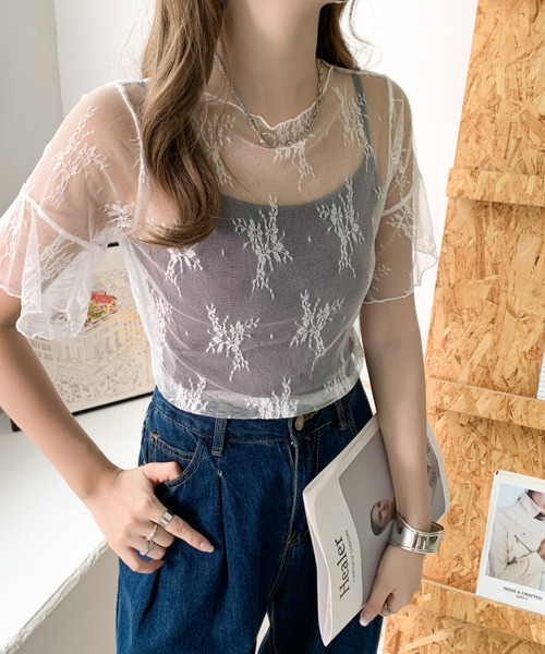 BANNER SELECT（バナーセレクト）の「シアーレース刺繍トップス（Tシャツ/カットソー・レディース・ブラック/ホワイト/ベージュ・FREE）」の19枚目の写真