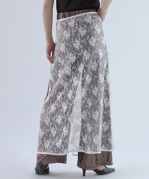 Mavie..7 レースアップタックサテンスカート Mavie..7】後ろレースアップサテンタックスカート（スカート）｜Mavie