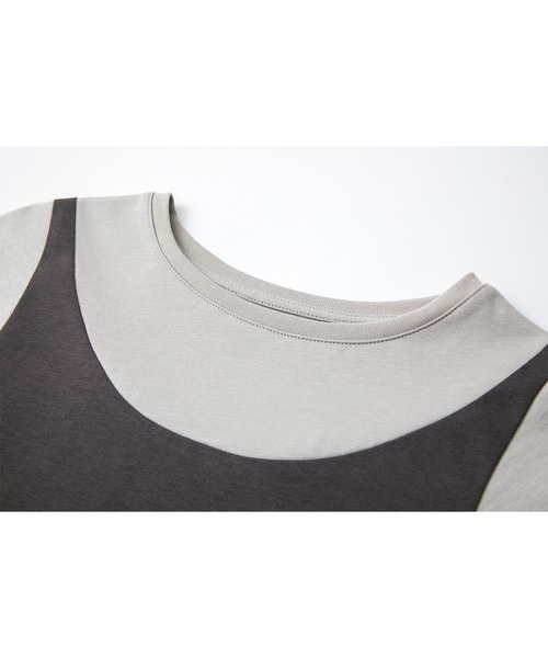 tageechita(タジチタ)の「【tageechita】レイヤードライク 配色Tシャツ(Tシャツ/カットソー・レディース・グレー/ブラック・S/M/L)」の5枚目の写真