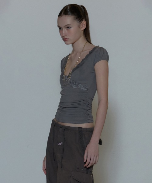 SCULPTOR（スカルプター）の「Lace Trim Wrap Tee/レーストリム