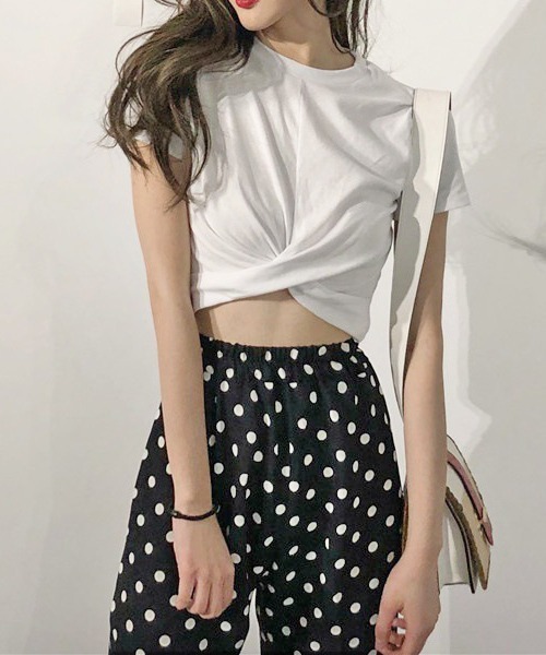 COMON+(コモンプラス)の「フロントクロスショートTシャツ(Tシャツ/カットソー・レディース・ブラック/ホワイト・L/M)」の11枚目の写真