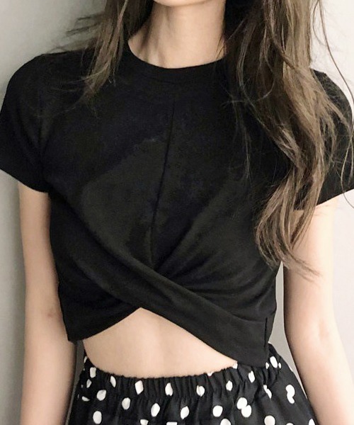 COMON+(コモンプラス)の「フロントクロスショートTシャツ(Tシャツ/カットソー・レディース・ブラック/ホワイト・L/M)」の6枚目の写真
