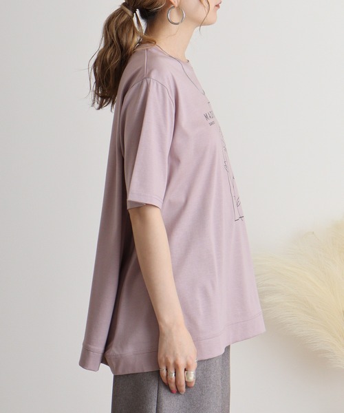 セール】BRODIAEA フラワー線画プリント 極サラTシャツ（Tシャツ