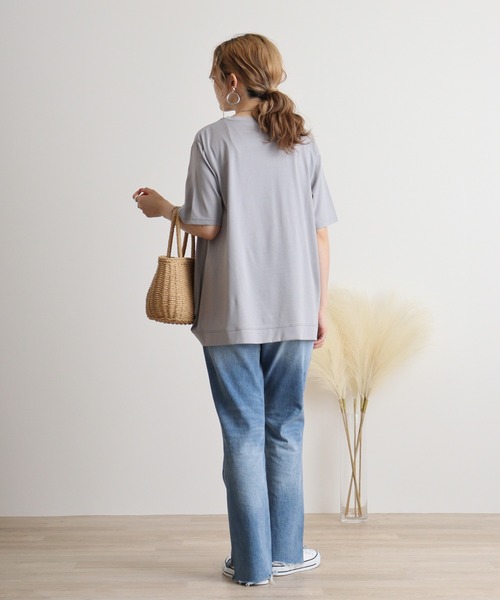 tシャツ BRODIAEA 線画フラワープリント半袖Tシャツ レディース tシャツ BRODIAEA フラワー線画プリント 極サラTシャツ