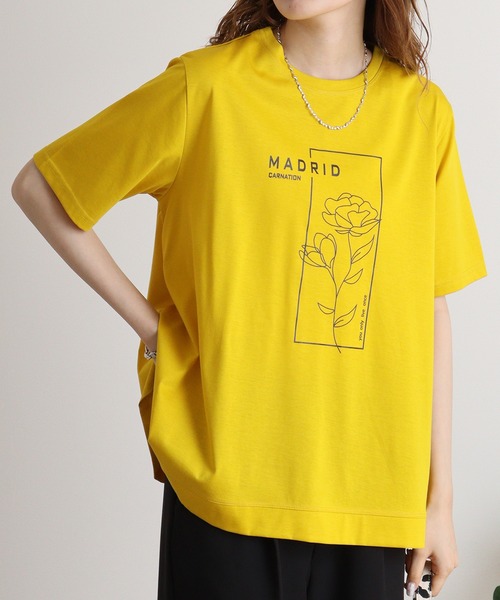tシャツ BRODIAEA 線画フラワープリント半袖Tシャツ レディース セール】BRODIAEA フラワー線画プリント 極サラTシャツ（Tシャツ