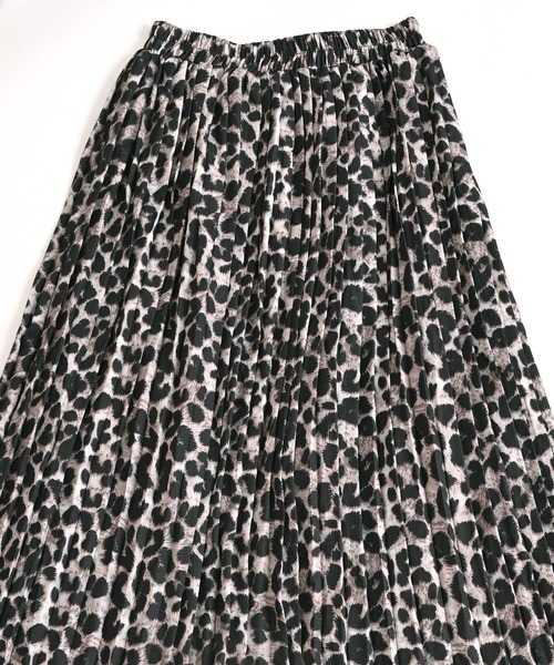 セール】アニマル総柄 ウエストゴム プリーツロングスカート