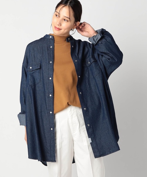 Grand PARK(グランドパーク)の「ウエスタン風 ノーカラーデニムシャツ(シャツ/ブラウス・レディース・ブラック/ブルー/ワンウォッシュ・FREE)」の3枚目の写真