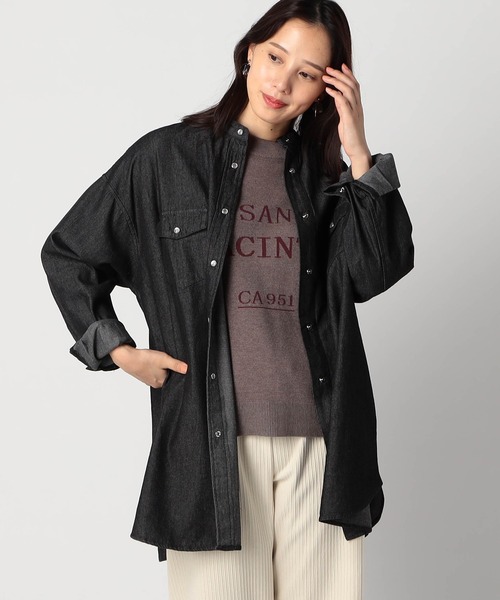 Grand PARK(グランドパーク)の「ウエスタン風 ノーカラーデニムシャツ(シャツ/ブラウス・レディース・ブラック/ブルー/ワンウォッシュ・FREE)」の2枚目の写真