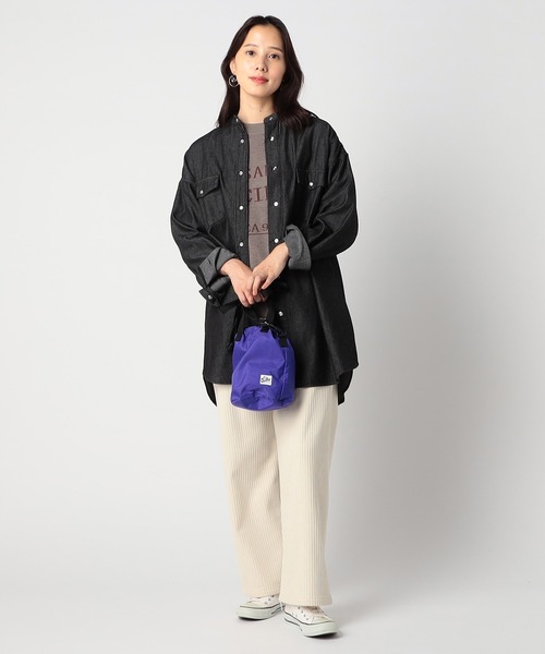 Grand PARK(グランドパーク)の「ウエスタン風 ノーカラーデニムシャツ(シャツ/ブラウス・レディース・ブラック/ブルー/ワンウォッシュ・FREE)」の4枚目の写真