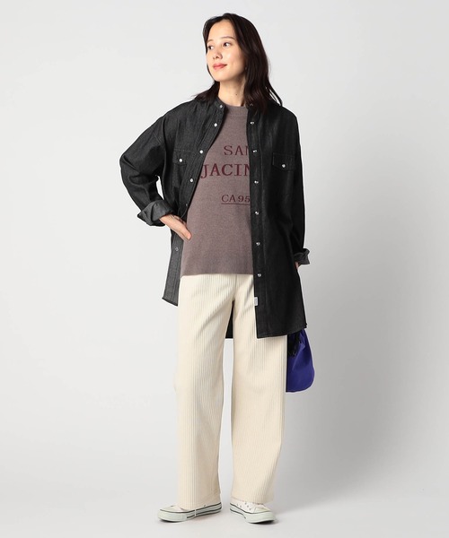 Grand PARK(グランドパーク)の「ウエスタン風 ノーカラーデニムシャツ(シャツ/ブラウス・レディース・ブラック/ブルー/ワンウォッシュ・FREE)」の5枚目の写真