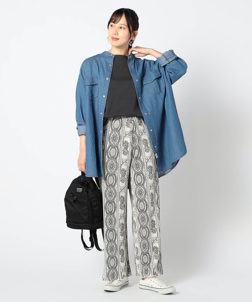 Grand PARK(グランドパーク)の「ウエスタン風 ノーカラーデニムシャツ(シャツ/ブラウス・レディース・ブラック/ブルー/ワンウォッシュ・FREE)」の7枚目の写真