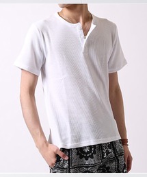 選べる首元 サーマル素材 ワッフル クルーネック＆ヘンリーネック　半袖Tシャツ