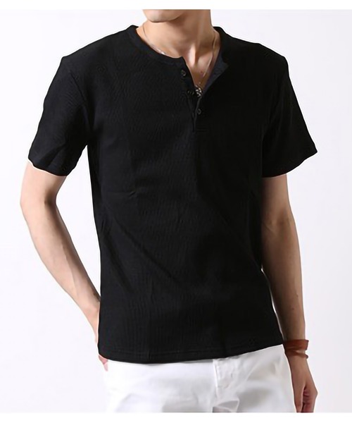 ARCADE（アーケード）の「選べる首元 サーマル素材 ワッフル クルーネック＆ヘンリーネック　半袖Tシャツ（Tシャツ/カットソー・メンズ・カーキ系1/ブラック系1/ブラック系2/ホワイト系1/ホワイト系2/グレー系2・M/L/LL）」の5枚目の写真