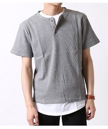 選べる首元 サーマル素材 ワッフル クルーネック&ヘンリーネック 半袖Tシャツ