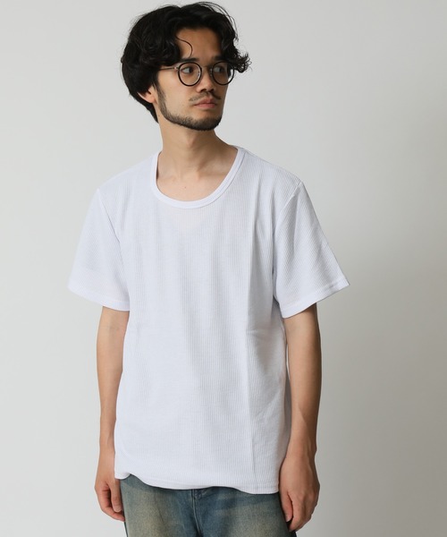 ARCADE（アーケード）の「選べる首元 サーマル素材 ワッフル クルーネック＆ヘンリーネック　半袖Tシャツ（Tシャツ/カットソー・メンズ・カーキ系1/ブラック系1/ブラック系2/ホワイト系1/ホワイト系2/グレー系2・M/L/LL）」の14枚目の写真