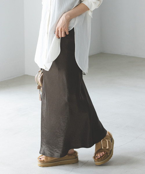 Noble（ノーブル）の「《追加》ナローAラインサテンスカート（スカート・レディース・ブラウン/ベージュ/ホワイト・FREE）」の21枚目の写真
