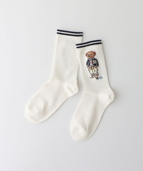 POLO RALPH LAUREN(ポロ ラルフ ローレン)の「POLO RALPH LAUREN レディース オーガニックコットン混 スポーツプレッピーベア クルーソックス 03207456(ソックス/靴下・レディース・ネイビー/レッド/ライトグレー/オフホワイト・23-25cm)」の2枚目の写真