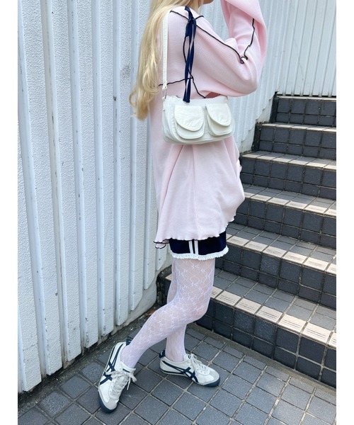 WC（ダブル シー）の「ショルダーリボンメロウワッフルロンT（Tシャツ/カットソー・レディース・アイボリー/ブラック/ピンク・FREE）」の20枚目の写真