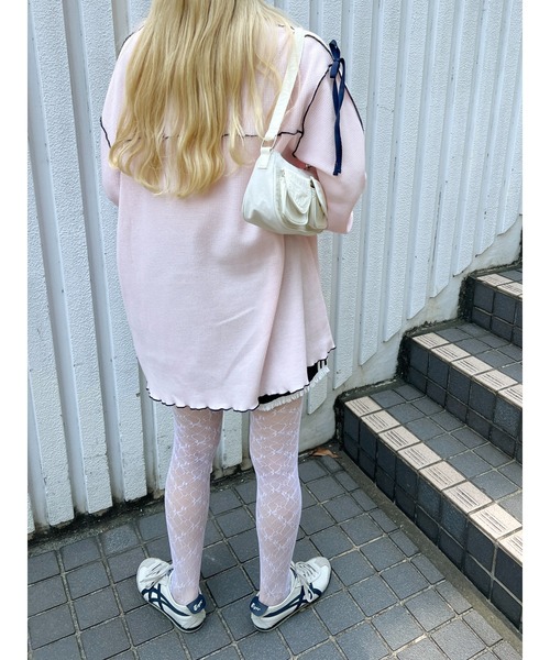 WC（ダブル シー）の「ショルダーリボンメロウワッフルロンT（Tシャツ/カットソー・レディース・アイボリー/ブラック/ピンク・FREE）」の21枚目の写真