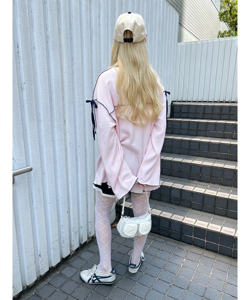 WC（ダブル シー）の「ショルダーリボンメロウワッフルロンT（Tシャツ/カットソー・レディース・アイボリー/ブラック/ピンク・FREE）」の22枚目の写真