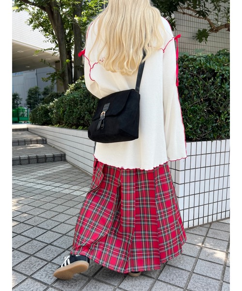 WC（ダブル シー）の「ショルダーリボンメロウワッフルロンT（Tシャツ/カットソー・レディース・アイボリー/ブラック/ピンク・FREE）」の9枚目の写真