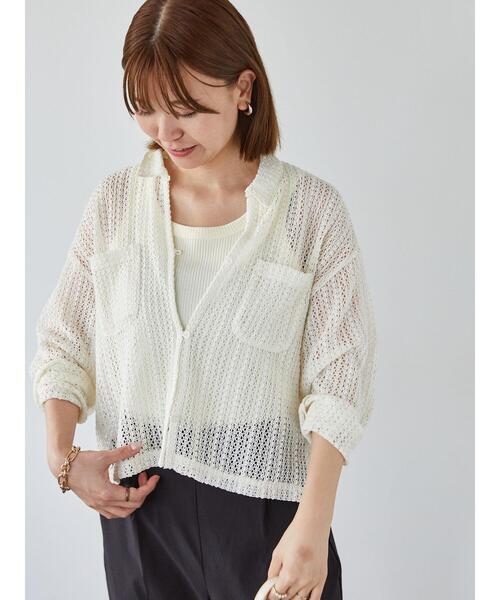 Lugnoncure（ルノンキュール）の「ラッセルレースシャツ（シャツ/ブラウス・レディース・オフホワイト/チャコールグレー/ブラック・F）」の2枚目の写真