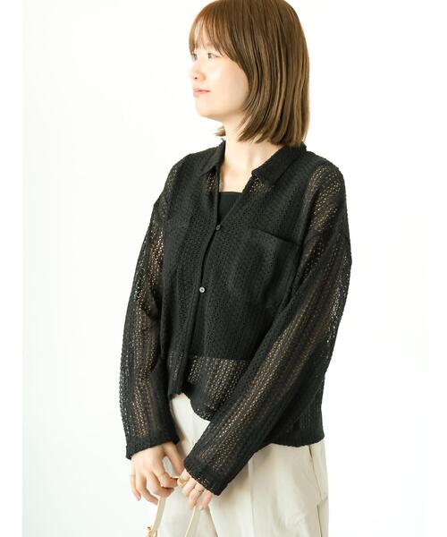 Lugnoncure（ルノンキュール）の「ラッセルレースシャツ（シャツ/ブラウス・レディース・オフホワイト/チャコールグレー/ブラック・F）」の4枚目の写真