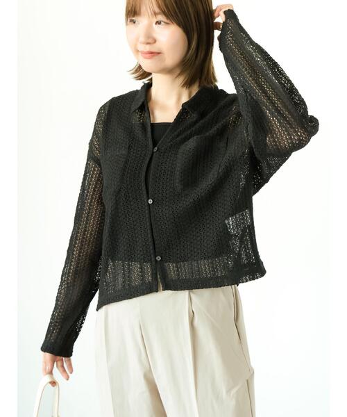 Lugnoncure（ルノンキュール）の「ラッセルレースシャツ（シャツ/ブラウス・レディース・オフホワイト/チャコールグレー/ブラック・F）」の7枚目の写真