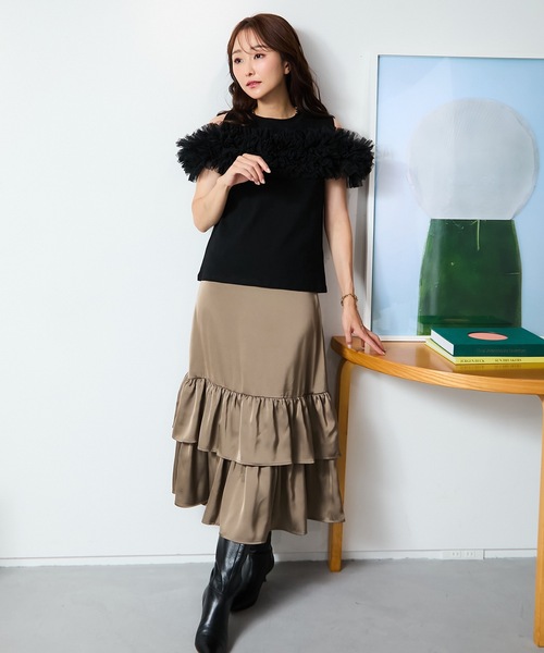 【Deveaux New York】 Merelサテンスリップスカート サテンマキシフレアスカート | 2024 AW Collection| yori