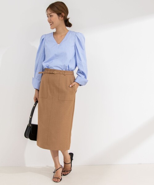 NOLLEY&#39;S sophi - NOLLEY’S Sophi ストライプVネックシャツブラウス 24AW NOLLEY'S Sophi（ノーリーズソフィ）の「ストライプVネック