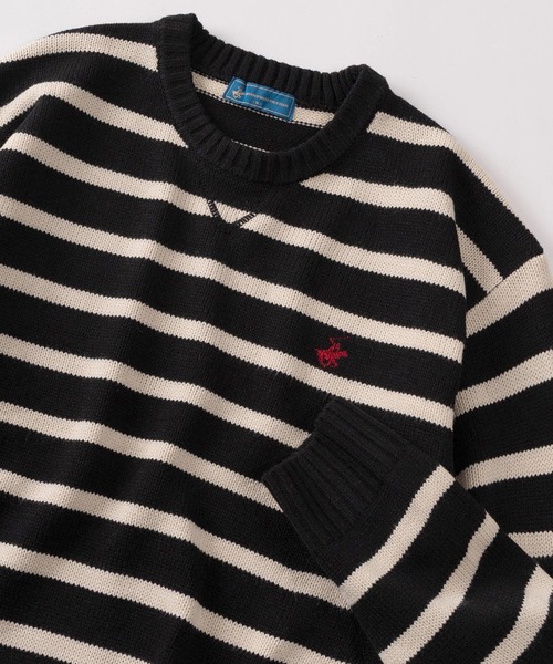 BEVERLY HILLS POLO CLUB（ビバリーヒルズポロクラブ）の「【71】【BEVERLY HILLS POLO CLUB/ビバリーヒルズポロクラブ】ワンポイントロゴ刺繍 無地／ボーダー クルーネックニット（ニット/セーター・メンズ・ブラック/ワイン/ブラック系その他/クリーム/モカ/ダークネイビー/ブラウン系/アイボリー系/ネイビー系/ブラック系/ブルー系/ブラック系1・M/XL/L）」の4枚目の写真