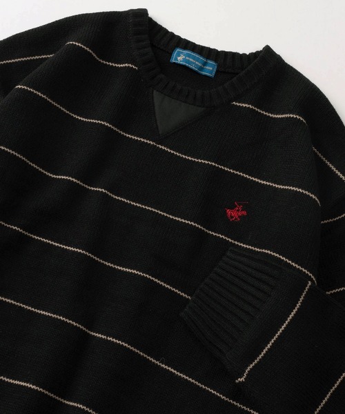 BEVERLY HILLS POLO CLUB（ビバリーヒルズポロクラブ）の「【71】【BEVERLY HILLS POLO CLUB/ビバリーヒルズポロクラブ】ワンポイントロゴ刺繍 無地／ボーダー クルーネックニット（ニット/セーター・メンズ・ブラック/ワイン/ブラック系その他/クリーム/モカ/ダークネイビー/ブラウン系/アイボリー系/ネイビー系/ブラック系/ブルー系/ブラック系1・M/XL/L）」の3枚目の写真