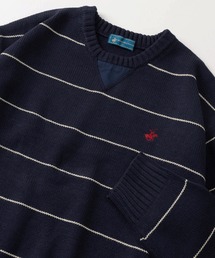 【71】【BEVERLY HILLS POLO CLUB/ビバリーヒルズポロクラブ】ワンポイントロゴ刺繍 無地/ボーダー クルーネックニット