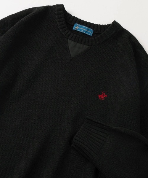 BEVERLY HILLS POLO CLUB（ビバリーヒルズポロクラブ）の「【71】【BEVERLY HILLS POLO CLUB/ビバリーヒルズポロクラブ】ワンポイントロゴ刺繍 無地／ボーダー クルーネックニット（ニット/セーター・メンズ・ブラック/ワイン/ブラック系その他/クリーム/モカ/ダークネイビー/ブラウン系/アイボリー系/ネイビー系/ブラック系/ブルー系/ブラック系1・M/XL/L）」の2枚目の写真