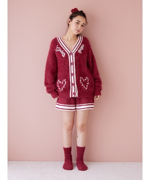 ジェラートピケ カーディガン＆ショートパンツパジャマ JUNIOR】リボンフェザーカーディガン&ショートパンツセット(トップス