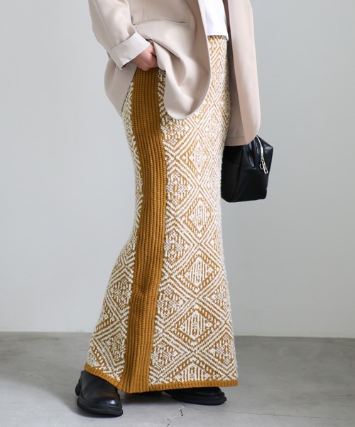 select MOCA(セレクトモカ)の「ジャカードダイヤ柄ニットスカート(スカート・レディース・ブラック/マスタード・MEDIUM/LARGE)」の18枚目の写真