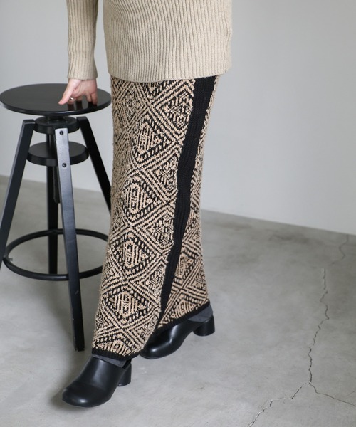 セール】ジャカードダイヤ柄ニットスカート（スカート）｜select