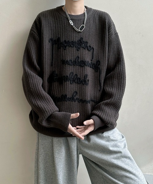 【セール】【FVLMEN】message logo stitch knit pullover/メッセージ ロゴ ステッチ ニット プルオーバー（ニット/セーター）｜FVLMEN（フルメン）