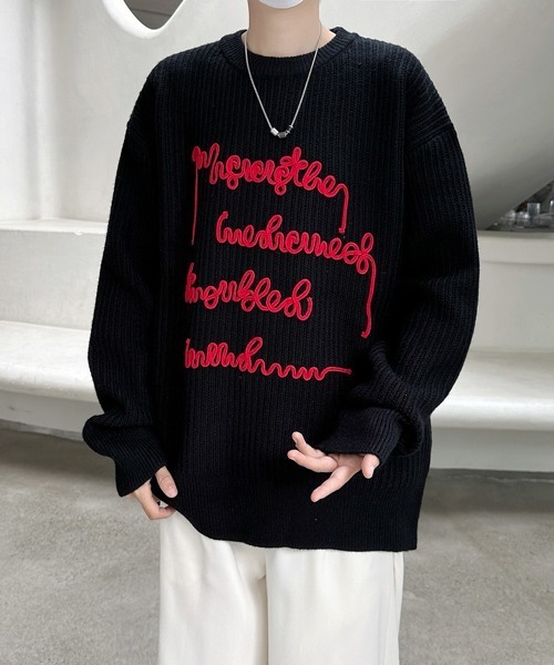 FVLMEN（フルメン）の「【FVLMEN】message logo stitch knit pullover/メッセージ ロゴ ステッチ ニット プルオーバー（ニット/セーター・メンズ・チャコールグレー/ブラック/レッド・MEDIUM/LARGE/X-LARGE）」の9枚目の写真