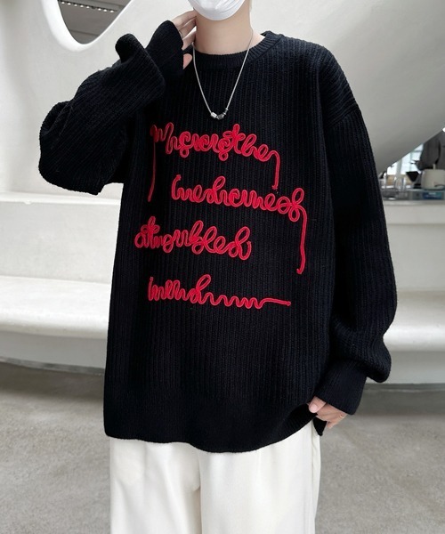 FVLMEN（フルメン）の「【FVLMEN】message logo stitch knit pullover/メッセージ ロゴ ステッチ ニット プルオーバー（ニット/セーター・メンズ・チャコールグレー/ブラック/レッド・MEDIUM/LARGE/X-LARGE）」の11枚目の写真
