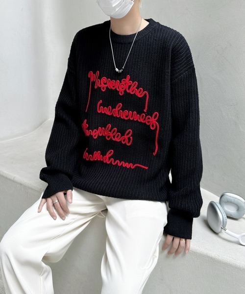 FVLMEN（フルメン）の「【FVLMEN】message logo stitch knit pullover/メッセージ ロゴ ステッチ ニット プルオーバー（ニット/セーター・メンズ・チャコールグレー/ブラック/レッド・MEDIUM/LARGE/X-LARGE）」の12枚目の写真