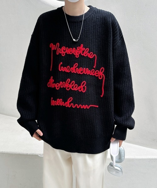 FVLMEN（フルメン）の「【FVLMEN】message logo stitch knit pullover/メッセージ ロゴ ステッチ ニット プルオーバー（ニット/セーター・メンズ・チャコールグレー/ブラック/レッド・MEDIUM/LARGE/X-LARGE）」の13枚目の写真