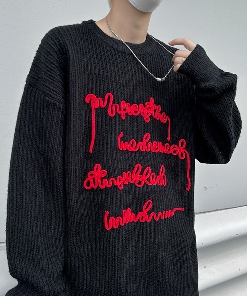 FVLMEN（フルメン）の「【FVLMEN】message logo stitch knit pullover/メッセージ ロゴ ステッチ ニット プルオーバー（ニット/セーター・メンズ・チャコールグレー/ブラック/レッド・MEDIUM/LARGE/X-LARGE）」の7枚目の写真