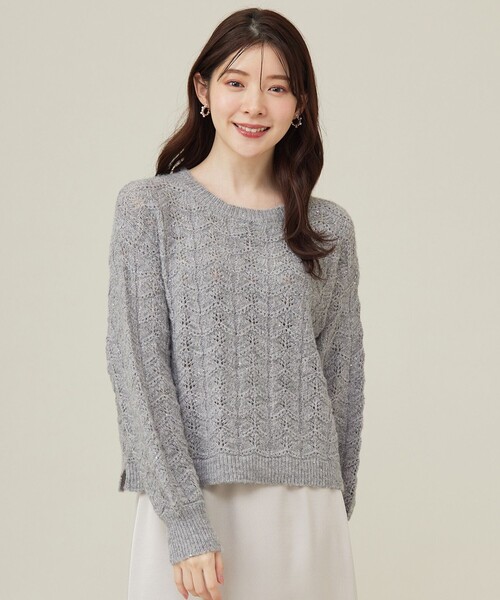 ANY SIS(エニィスィス)の「【洗える】透かし編みスパンコール ニット(ニット/セーター・レディース・ライトグレー系/スカイブルー系・2)」の1枚目の写真
