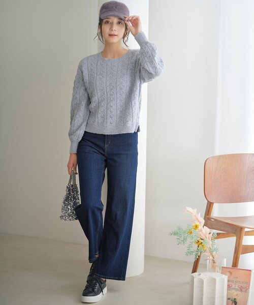 ANY SIS(エニィスィス)の「【洗える】透かし編みスパンコール ニット(ニット/セーター・レディース・ライトグレー系/スカイブルー系・2)」の4枚目の写真