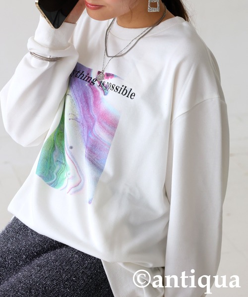 antiqua(アンティカ)の「プリントデザイントップス(スウェット・レディース・ブラック/ホワイト・ONESIZE)」の6枚目の写真