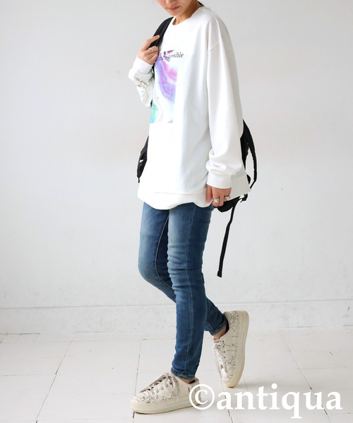 antiqua(アンティカ)の「プリントデザイントップス(スウェット・レディース・ブラック/ホワイト・ONESIZE)」の9枚目の写真
