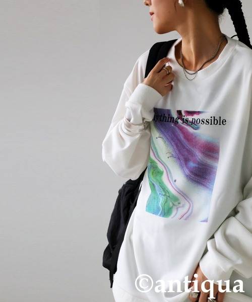 antiqua(アンティカ)の「プリントデザイントップス(スウェット・レディース・ブラック/ホワイト・ONESIZE)」の8枚目の写真