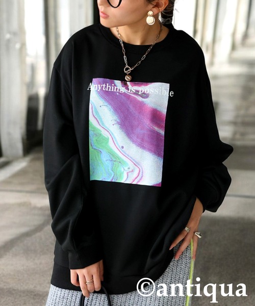 antiqua(アンティカ)の「プリントデザイントップス(スウェット・レディース・ブラック/ホワイト・ONESIZE)」の17枚目の写真