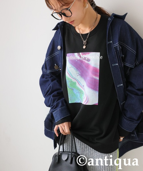 antiqua(アンティカ)の「プリントデザイントップス(スウェット・レディース・ブラック/ホワイト・ONESIZE)」の15枚目の写真